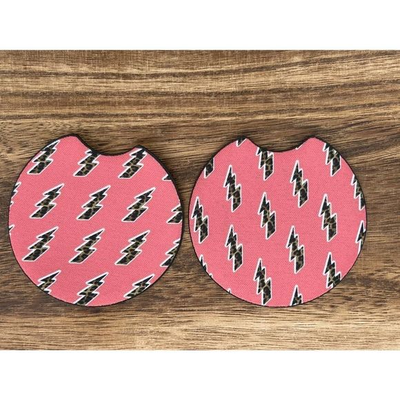 🎄 Retro Animal Print Lightning Bolt Car Coasters - Picture 3 of 7